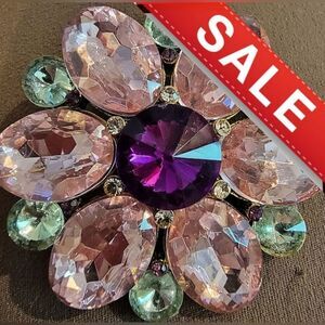 #Vintage Statement 2" Round #Brooch Deep Fuchsia Pink Lime Green Open Bck Flower